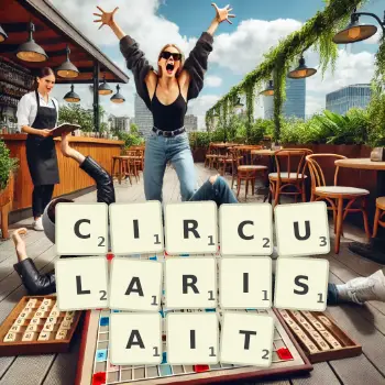 Illustration créative d'un jeu de lettres avec le mot CIRCULARISAIT épelé sur le plateau.