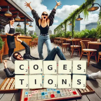 Illustration créative d'un jeu de lettres avec le mot COGESTIONS épelé sur le plateau.