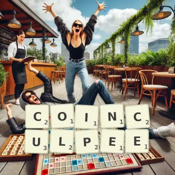 Illustration créative d'un jeu de lettres avec le mot COINCULPEE épelé sur le plateau.
