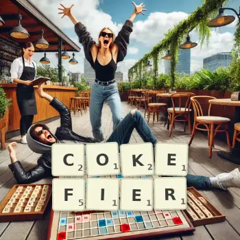 Illustration créative d'un jeu de lettres avec le mot COKEFIER épelé sur le plateau.