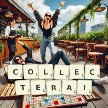 Illustration créative d'un jeu de lettres avec le mot COLLECTERAI épelé sur le plateau.