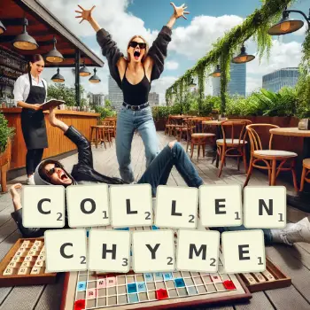 Illustration créative d'un jeu de lettres avec le mot COLLENCHYME épelé sur le plateau.