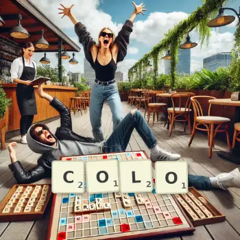 Illustration créative d'un jeu de lettres avec le mot COLO épelé sur le plateau.