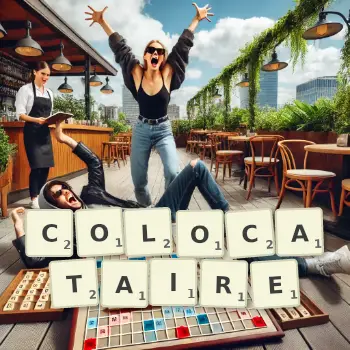 Illustration créative d'un jeu de lettres avec le mot COLOCATAIRE épelé sur le plateau.
