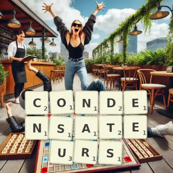 Illustration créative d'un jeu de lettres avec le mot CONDENSATEURS épelé sur le plateau.