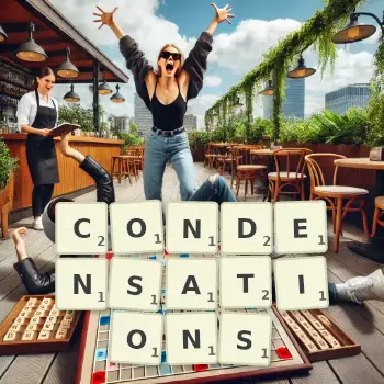 Illustration créative d'un jeu de lettres avec le mot CONDENSATIONS épelé sur le plateau.