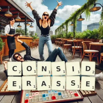 Illustration créative d'un jeu de lettres avec le mot CONSIDERASSE épelé sur le plateau.