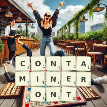 Illustration créative d'un jeu de lettres avec le mot CONTAMINERONT épelé sur le plateau.