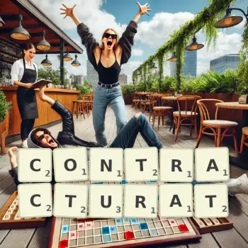 Illustration créative d'un jeu de lettres avec le mot CONTRACTURAT épelé sur le plateau.