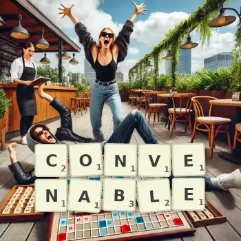 Illustration créative d'un jeu de lettres avec le mot CONVENABLE épelé sur le plateau.