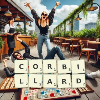 Illustration créative d'un jeu de lettres avec le mot CORBILLARD épelé sur le plateau.