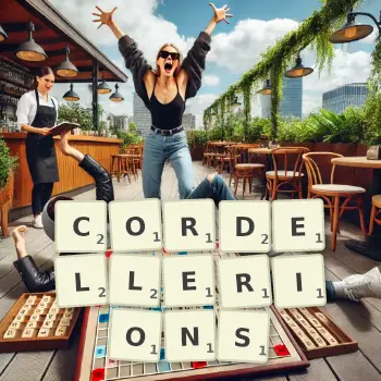 Illustration créative d'un jeu de lettres avec le mot CORDELLERIONS épelé sur le plateau.