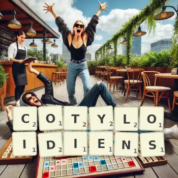Illustration créative d'un jeu de lettres avec le mot COTYLOIDIENS épelé sur le plateau.