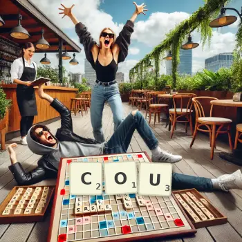 Illustration créative d'un jeu de lettres avec le mot COU épelé sur le plateau.