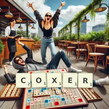 Illustration créative d'un jeu de lettres avec le mot COXER épelé sur le plateau.