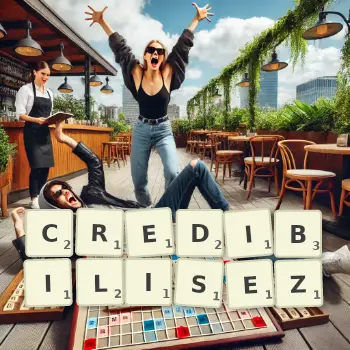 Illustration créative d'un jeu de lettres avec le mot CREDIBILISEZ épelé sur le plateau.