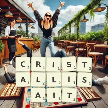 Illustration créative d'un jeu de lettres avec le mot CRISTALLISAIT épelé sur le plateau.