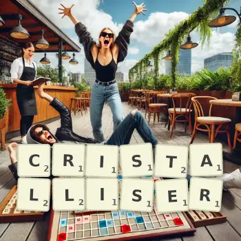 Illustration créative d'un jeu de lettres avec le mot CRISTALLISER épelé sur le plateau.