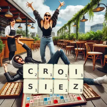 Illustration créative d'un jeu de lettres avec le mot CROISIEZ épelé sur le plateau.