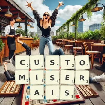 Illustration créative d'un jeu de lettres avec le mot CUSTOMISERAIS épelé sur le plateau.