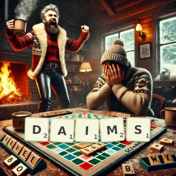 Illustration créative d'un jeu de lettres avec le mot DAIMS épelé sur le plateau.