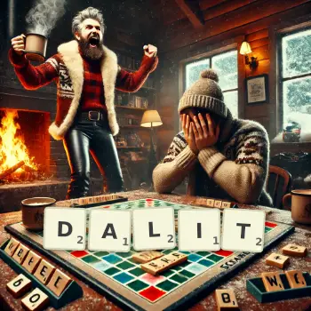 Illustration créative d'un jeu de lettres avec le mot DALIT épelé sur le plateau.