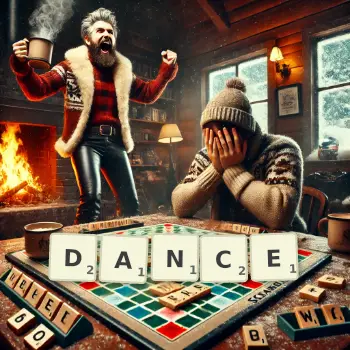 Illustration créative d'un jeu de lettres avec le mot DANCE épelé sur le plateau.