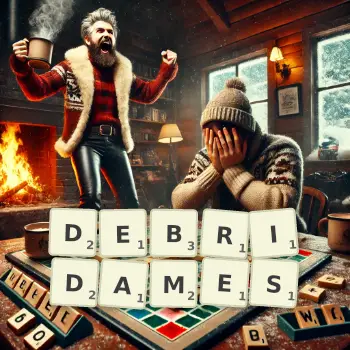 Illustration créative d'un jeu de lettres avec le mot DEBRIDAMES épelé sur le plateau.