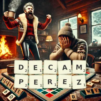 Illustration créative d'un jeu de lettres avec le mot DECAMPEREZ épelé sur le plateau.