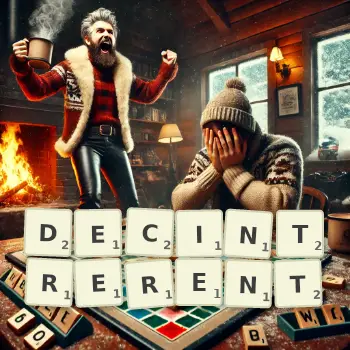 Illustration créative d'un jeu de lettres avec le mot DECINTRERENT épelé sur le plateau.