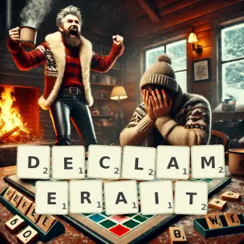 Illustration créative d'un jeu de lettres avec le mot DECLAMERAIT épelé sur le plateau.