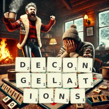 Illustration créative d'un jeu de lettres avec le mot DECONGELATIONS épelé sur le plateau.