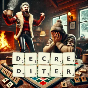 Illustration créative d'un jeu de lettres avec le mot DECREDITER épelé sur le plateau.