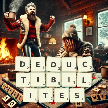 Illustration créative d'un jeu de lettres avec le mot DEDUCTIBILITES épelé sur le plateau.