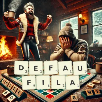 Illustration créative d'un jeu de lettres avec le mot DEFAUFILA épelé sur le plateau.