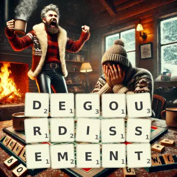 Illustration créative d'un jeu de lettres avec le mot DEGOURDISSEMENT épelé sur le plateau.