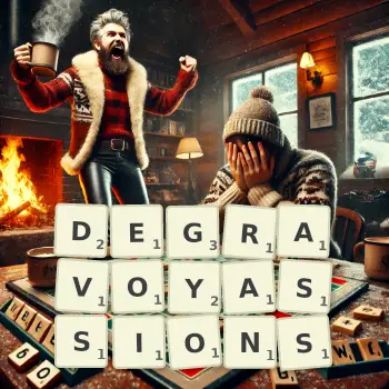 Illustration créative d'un jeu de lettres avec le mot DEGRAVOYASSIONS épelé sur le plateau.
