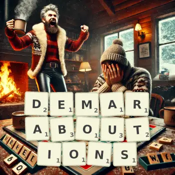 Illustration créative d'un jeu de lettres avec le mot DEMARABOUTIONS épelé sur le plateau.