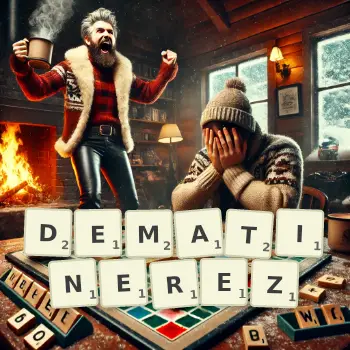 Illustration créative d'un jeu de lettres avec le mot DEMATINEREZ épelé sur le plateau.