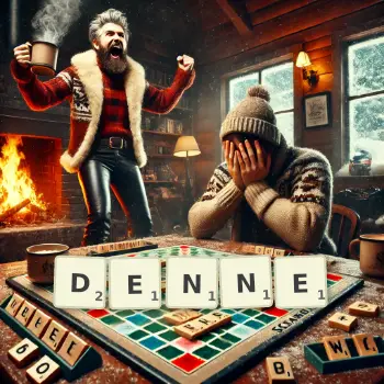 Illustration créative d'un jeu de lettres avec le mot DENNE épelé sur le plateau.