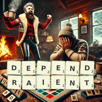 Illustration créative d'un jeu de lettres avec le mot DEPENDRAIENT épelé sur le plateau.