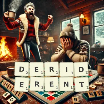 Illustration créative d'un jeu de lettres avec le mot DERIDERENT épelé sur le plateau.
