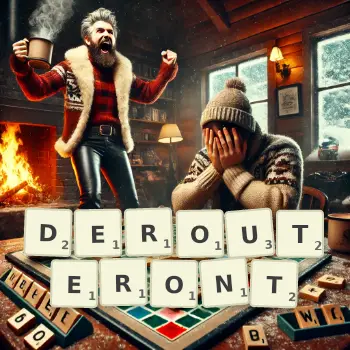 Illustration créative d'un jeu de lettres avec le mot DEROUTERONT épelé sur le plateau.