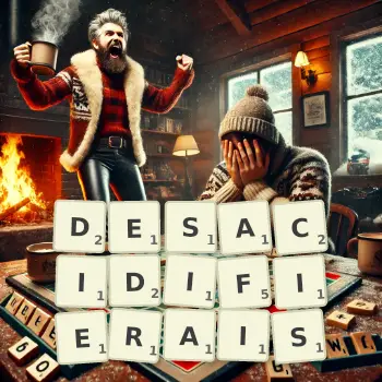 Illustration créative d'un jeu de lettres avec le mot DESACIDIFIERAIS épelé sur le plateau.