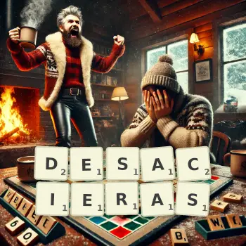 Illustration créative d'un jeu de lettres avec le mot DESACIERAS épelé sur le plateau.