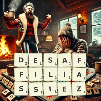 Illustration créative d'un jeu de lettres avec le mot DESAFFILIASSIEZ épelé sur le plateau.