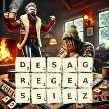 Illustration créative d'un jeu de lettres avec le mot DESAGREGEASSIEZ épelé sur le plateau.
