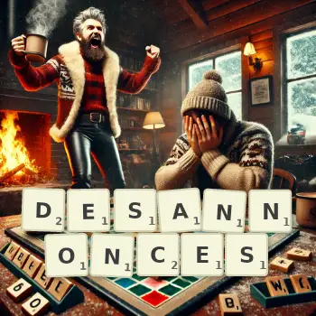 Illustration créative d'un jeu de lettres avec le mot DESANNONCES épelé sur le plateau.