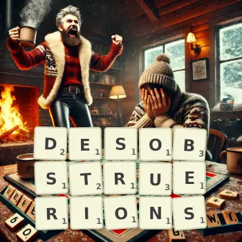 Illustration créative d'un jeu de lettres avec le mot DESOBSTRUERIONS épelé sur le plateau.