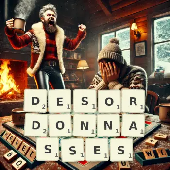 Illustration créative d'un jeu de lettres avec le mot DESORDONNASSES épelé sur le plateau.